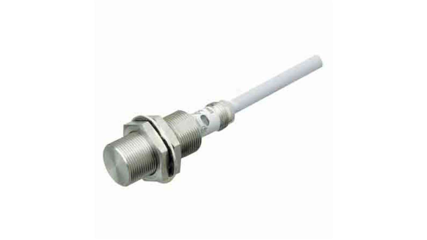Omron E2FM-X5D1 2M, sensore induttivo cilindrico NO M18, corpo in acciaio inox, 2 fili, cavo 2 m, rilevamento 5 mm, IP67.