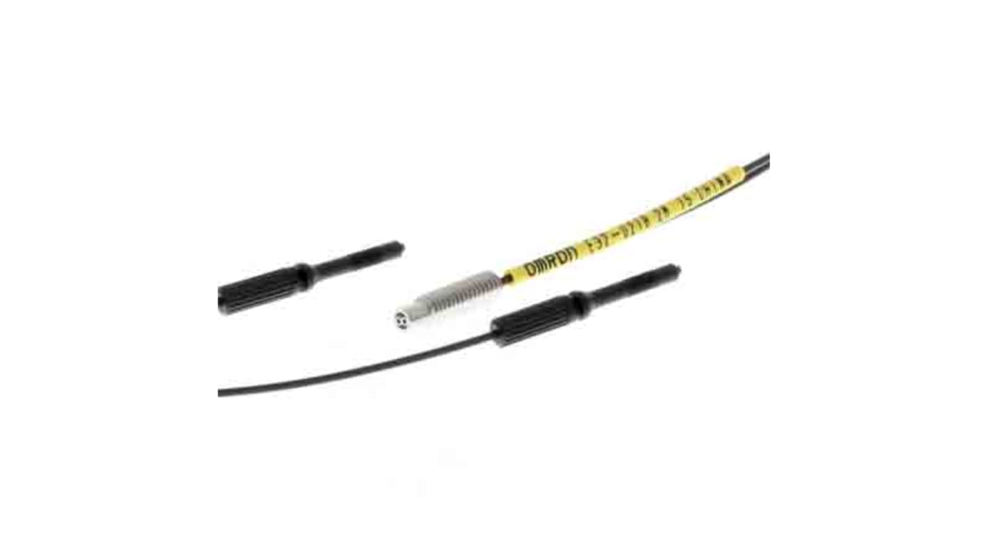 Sensore a fibra ottica Omron E32-D21B 2M, IP67, cavo 2 m, rilevamento 210 mm, installazione su superfici piane.