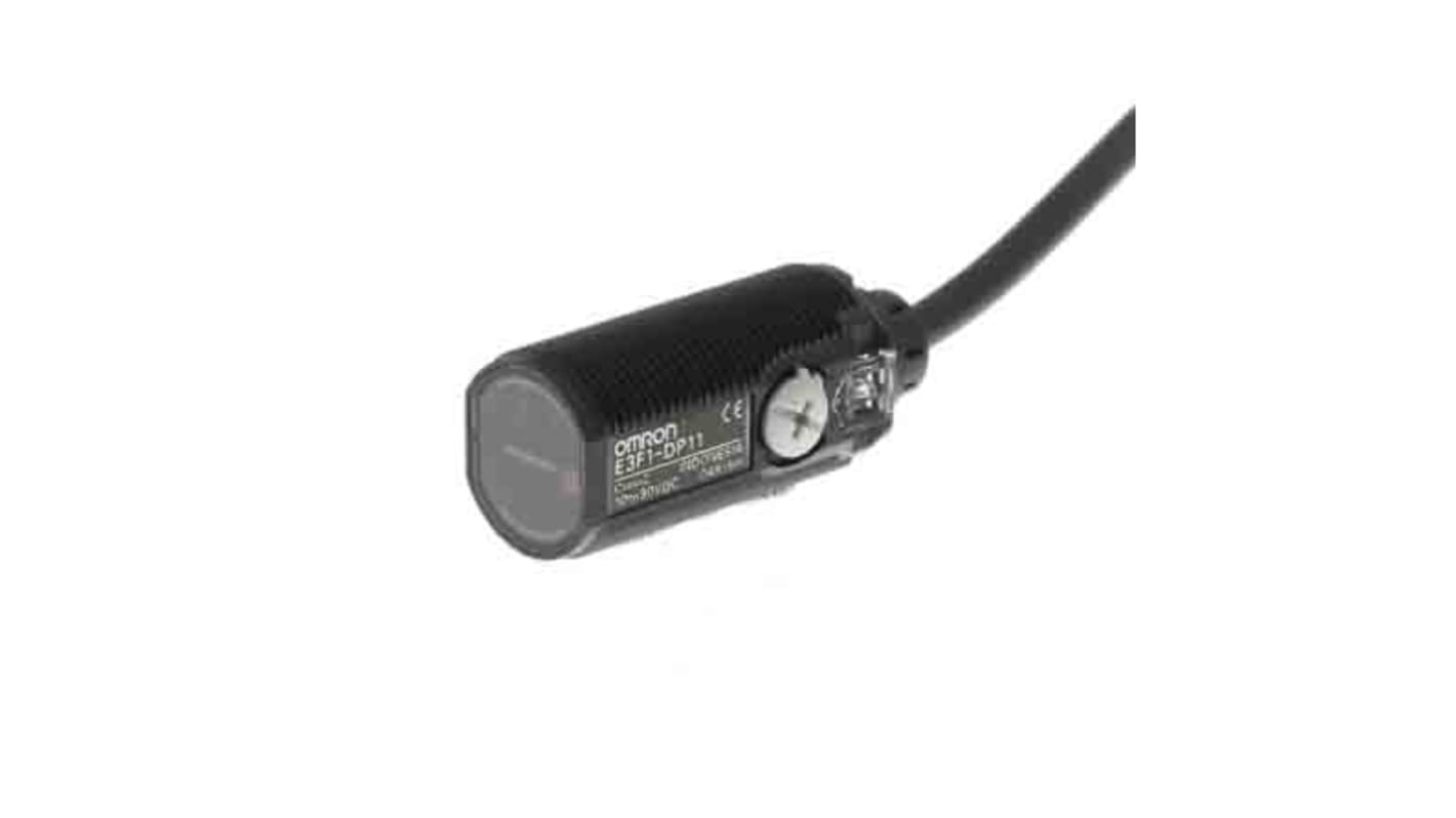 Omron E3F1-DP11 2M, sensore fotoelettrico miniaturizzato M18, rilevamento fino a 100 mm, uscita PNP, cavo da 2 m.
