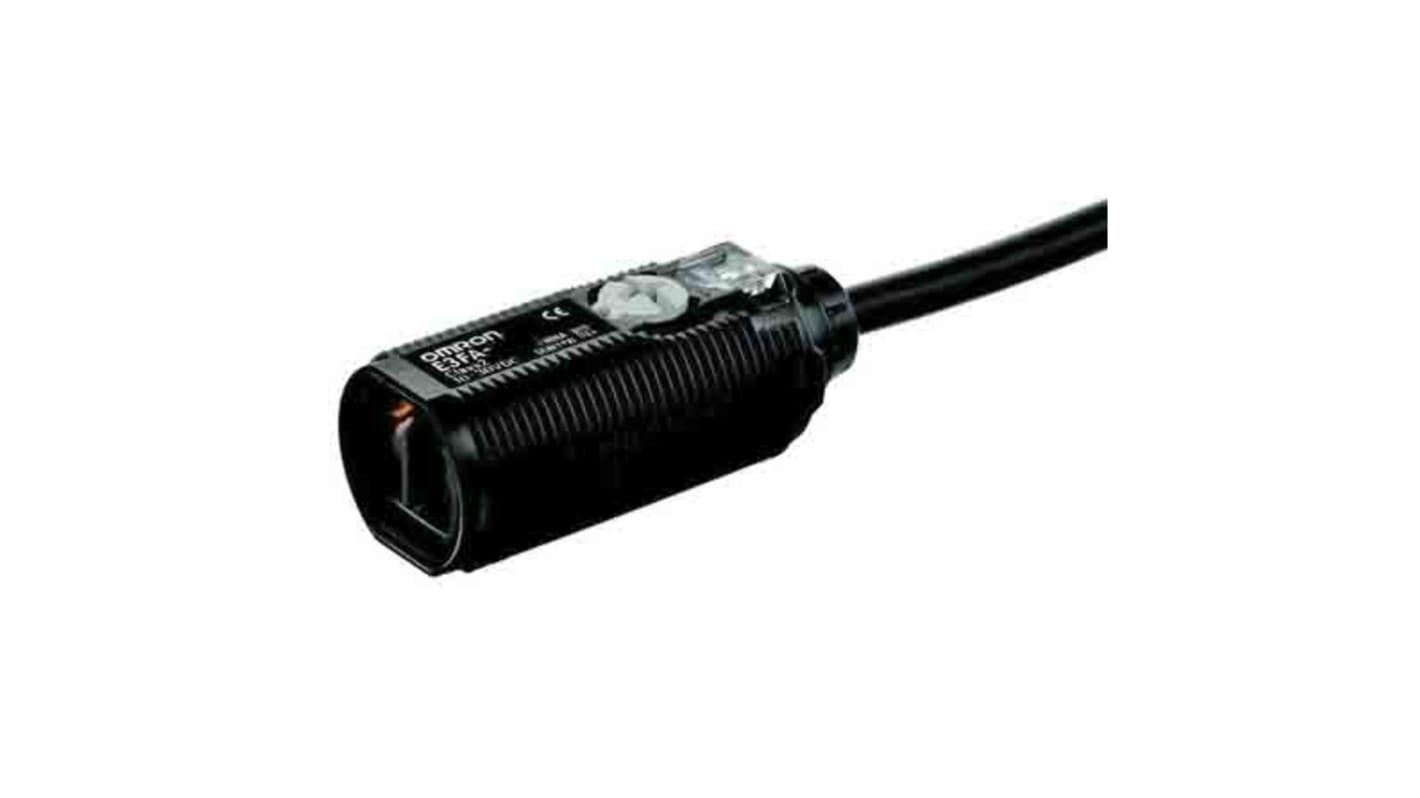 Sensore fotoelettrico cilindrico Omron E3FA-DP16 2M, rilevamento fino a 1 m, uscita PNP, pre-cablato con cavo di 2 m, corpo robusto e impermeabile.