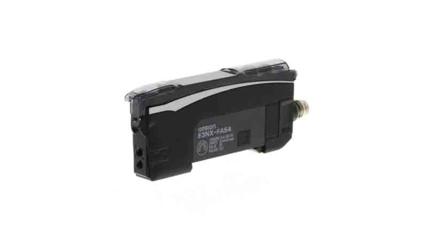Amplificatore fibra PNP Omron E3NX-FA54TW con connettore M8, tensione 10-30 V c.c., tempo di risposta 0,032 ms.
