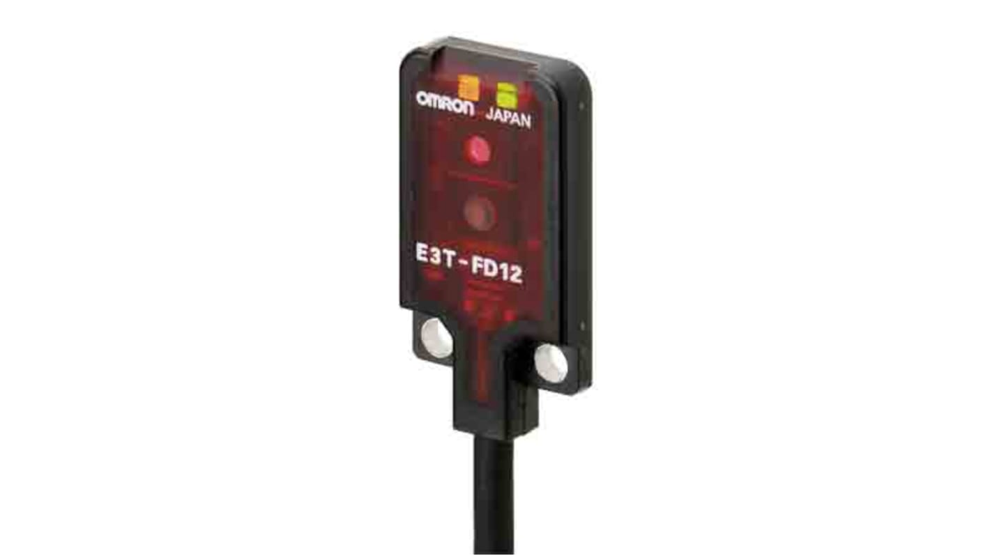 Sensore fotoelettrico Omron E3T-FD11 2M, rilevamento a riflessione diffusa, uscita NPN, alimentazione 12-24V, grado di protezione IP67.