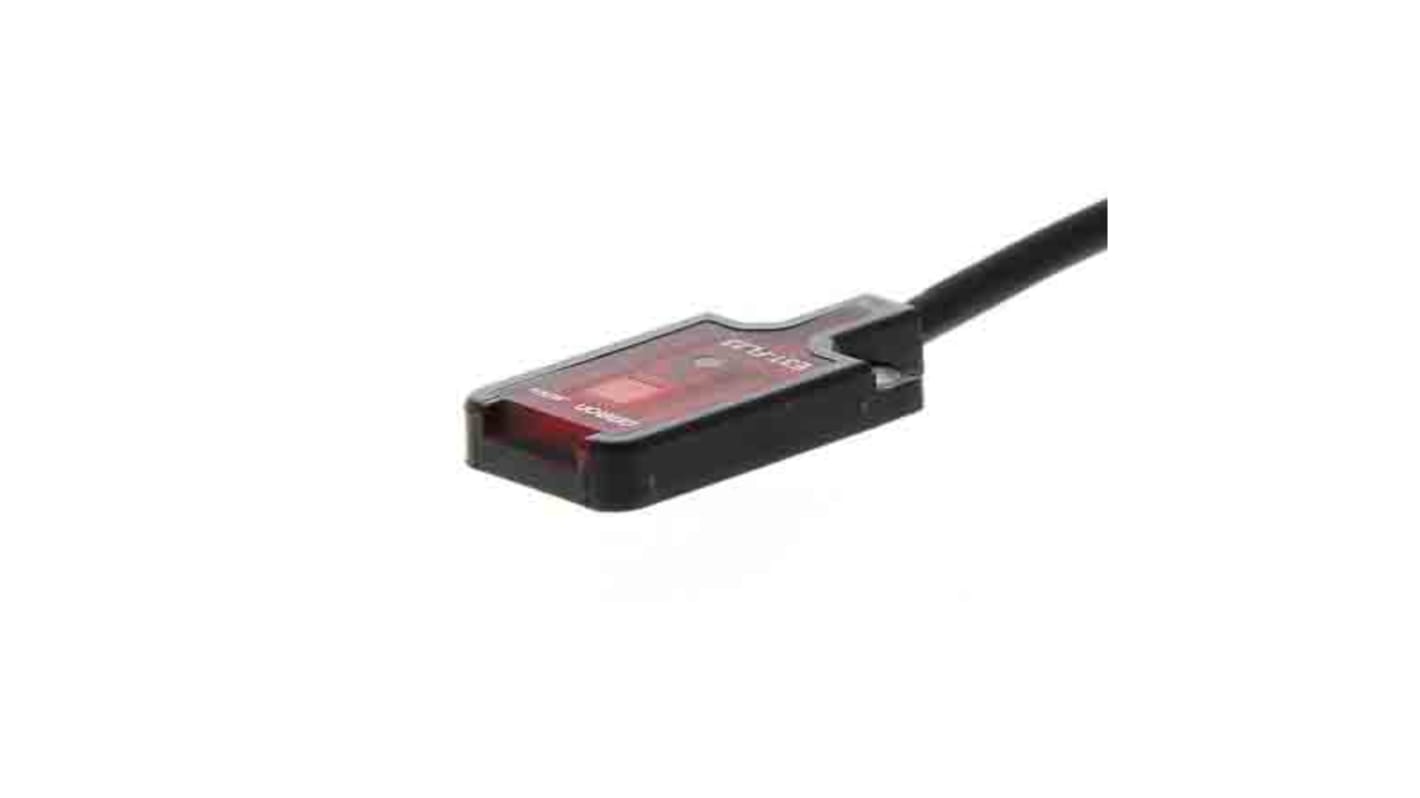 Sensore fotoelettrico Omron E3T-FL21 2M, rilevamento a 1.30 mm, uscita NPN, alimentazione 12-24V c.c., grado di protezione IP67.