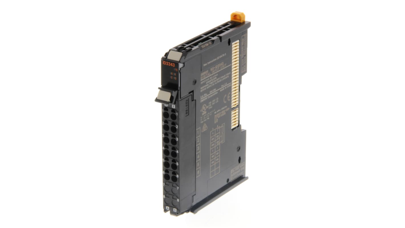Omron NX-ID3343, modulo di ingresso digitale 24V c.c., 4 punti, larghezza 12 mm, con terminali staccabili per manutenzione.