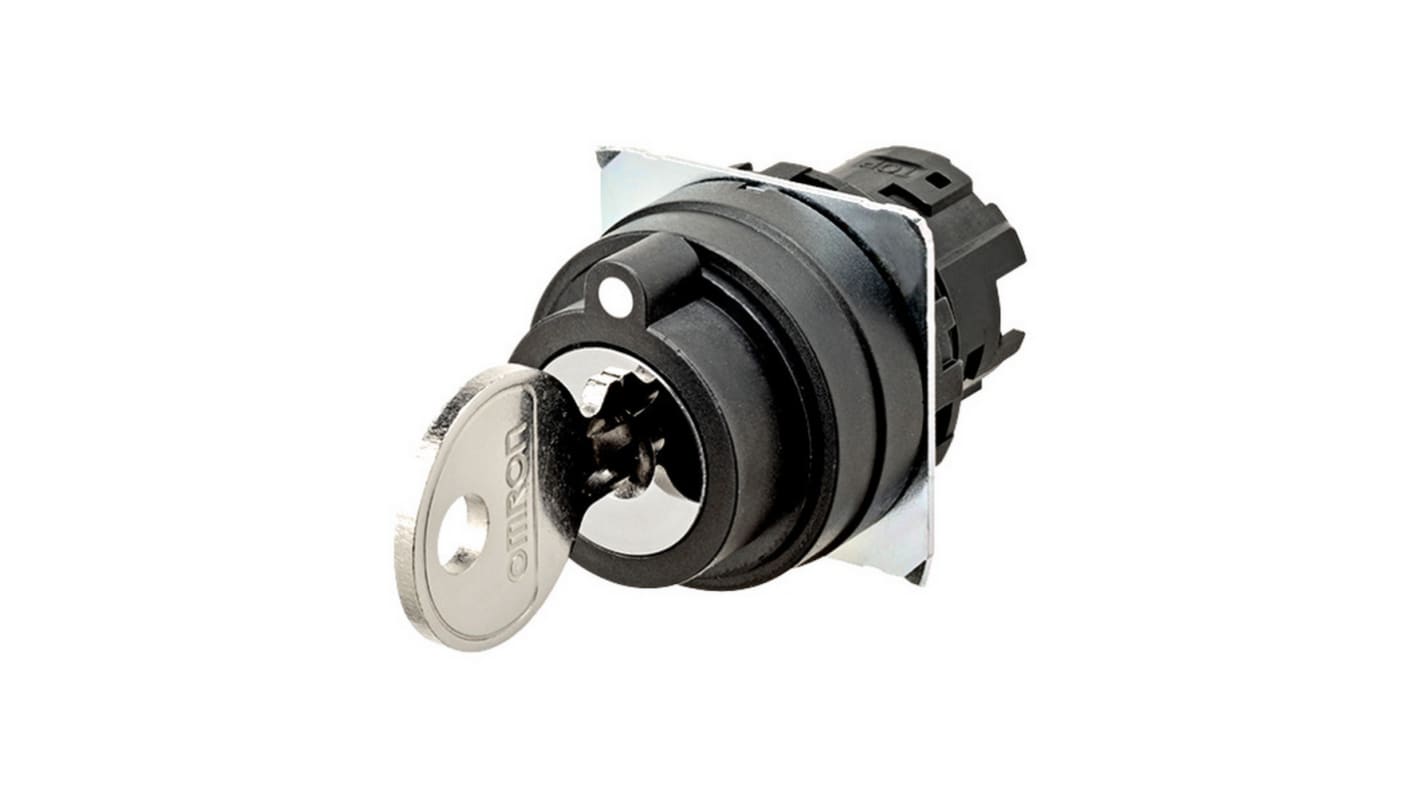 Testa selettore Omron A22NZ, 3 posizioni, diametro foro 22mm, montaggio su collare, grado di protezione IP66.