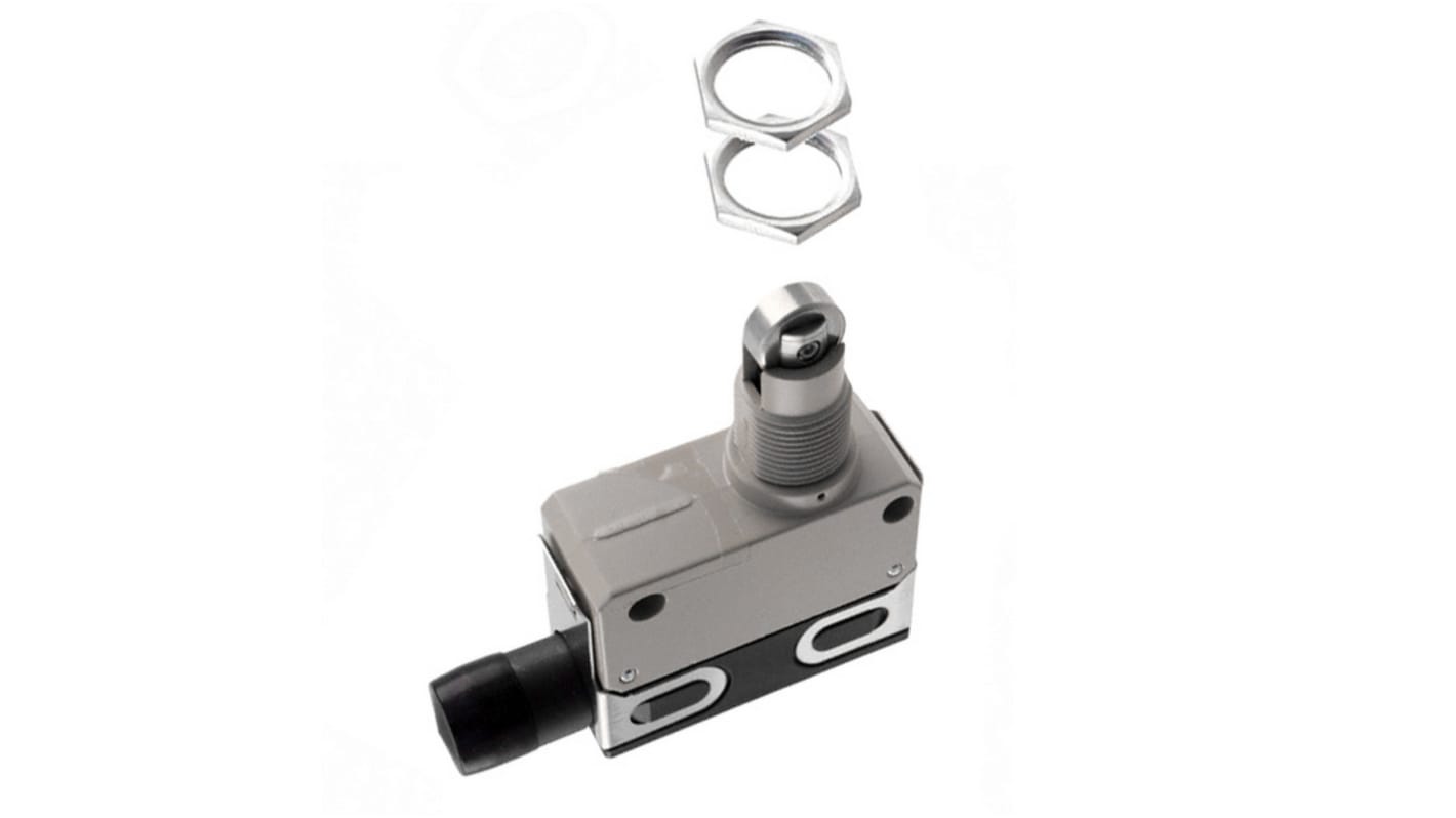 Interruttore di fine corsa Omron D4E-1A10N, tasto a rotella, SPDT, protezione IP67, design compatto e personalizzabile.