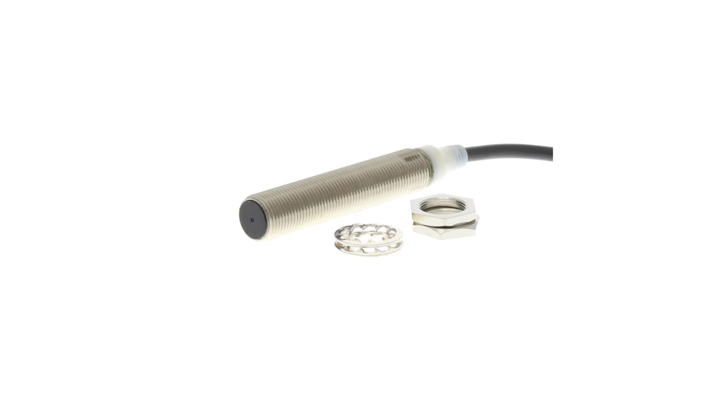 Sensore di prossimità induttivo cilindrico Omron E2A-M12KN05-WP-B1-TP 5M, M12 x 1, uscita PNP, rilevamento 5 mm, IP67, lunghezza 56 mm.