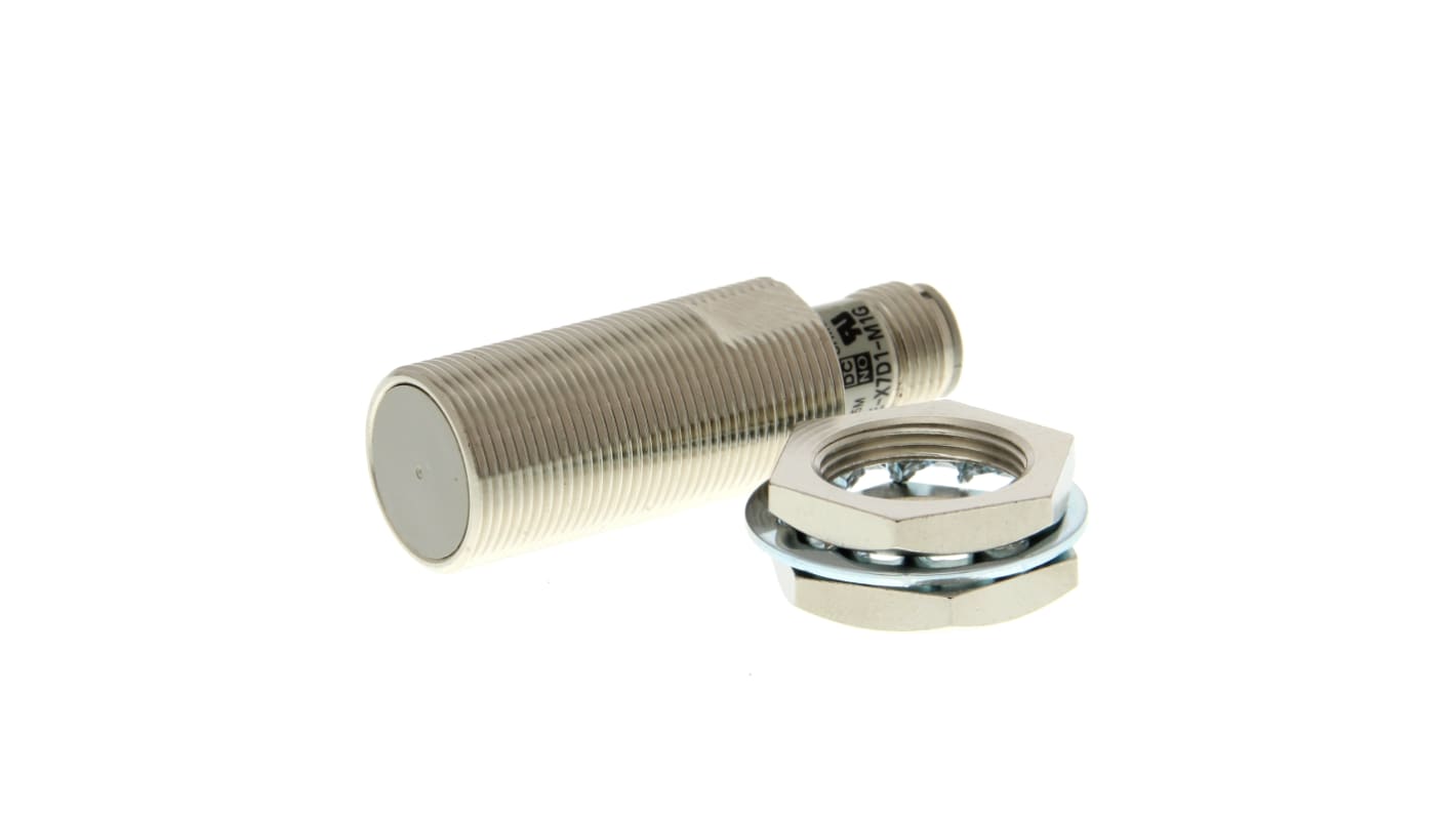 Sensore di prossimità induttivo cilindrico Omron E2E-X7D2-M1G, NC, M18 x 1, rilevamento 7 mm, IP67, cavo PVC.