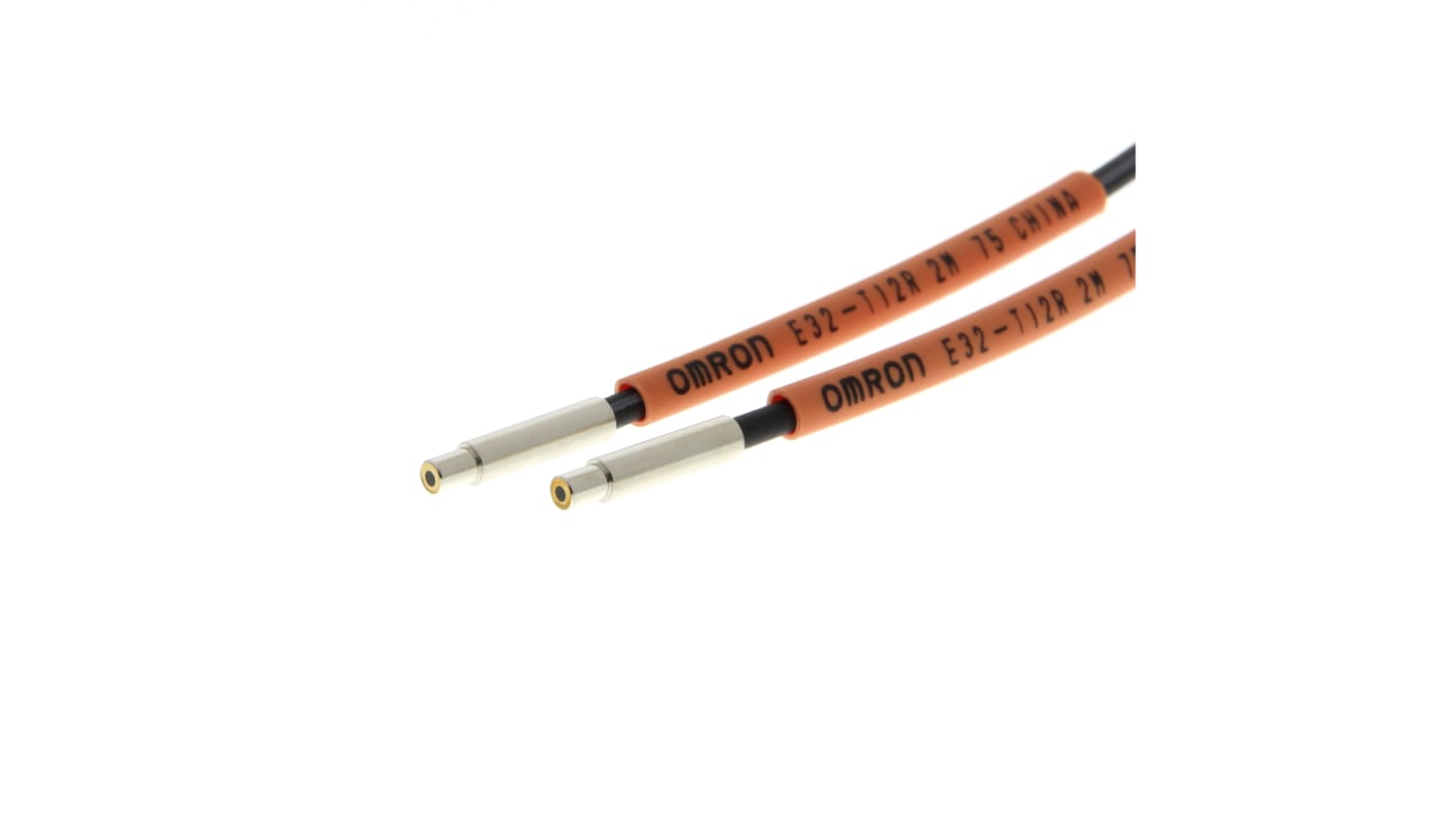 Sensore a fibra ottica Omron E32-T12R 2M, grado di protezione IP67, rilevamento fino a 1500 mm, temperatura -40/+70 °C.