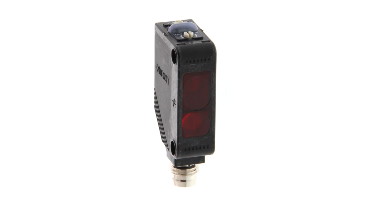 Sensore fotoelettrico rettangolare Omron E3Z-LS88, rilevamento 80 mm, uscita PNP, con connettore M8 a 4 pin, per applicazioni industriali.