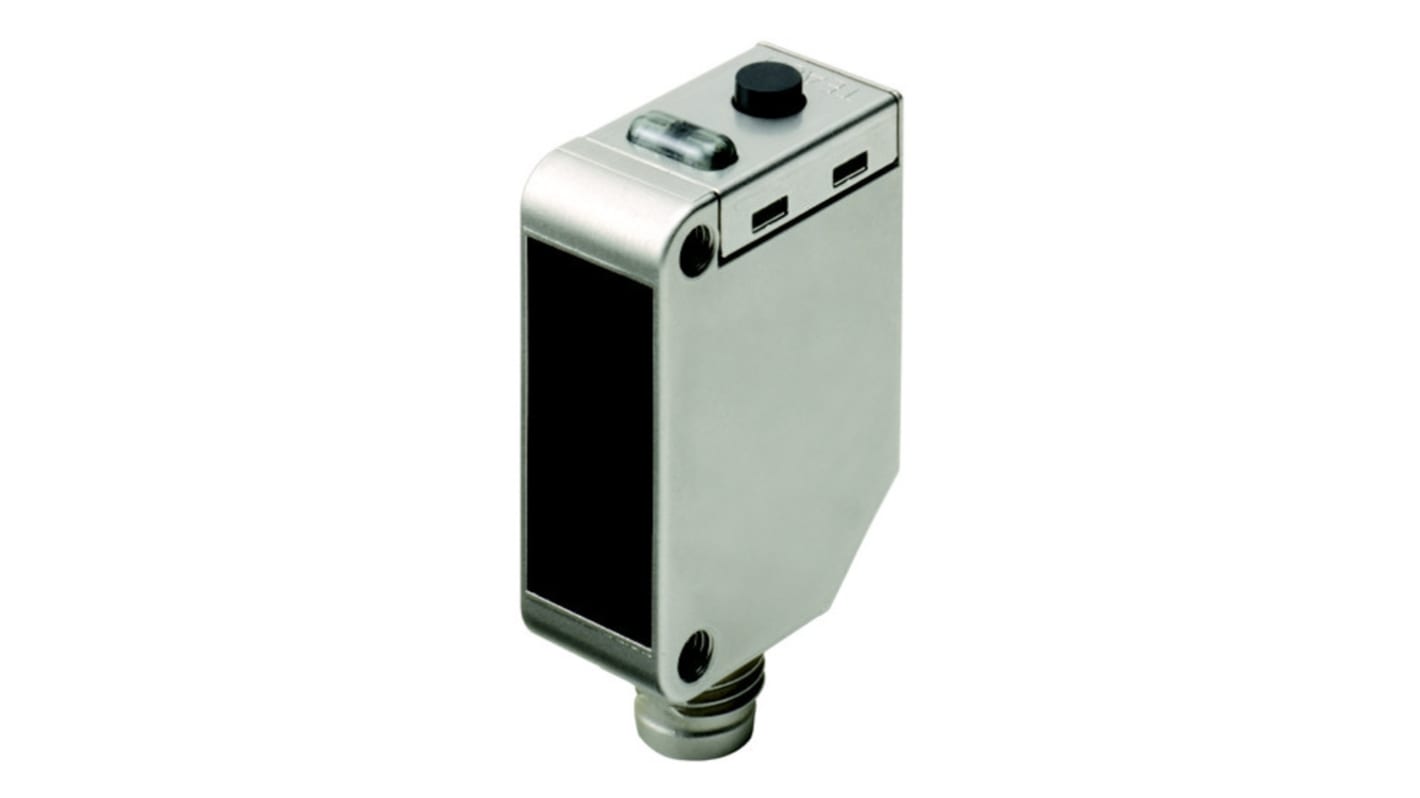 Sensore fotoelettrico rettangolare Omron E3ZM-B86-C, rilevamento materiali trasparenti fino a 500 mm, connettore M8 a 4 pin.