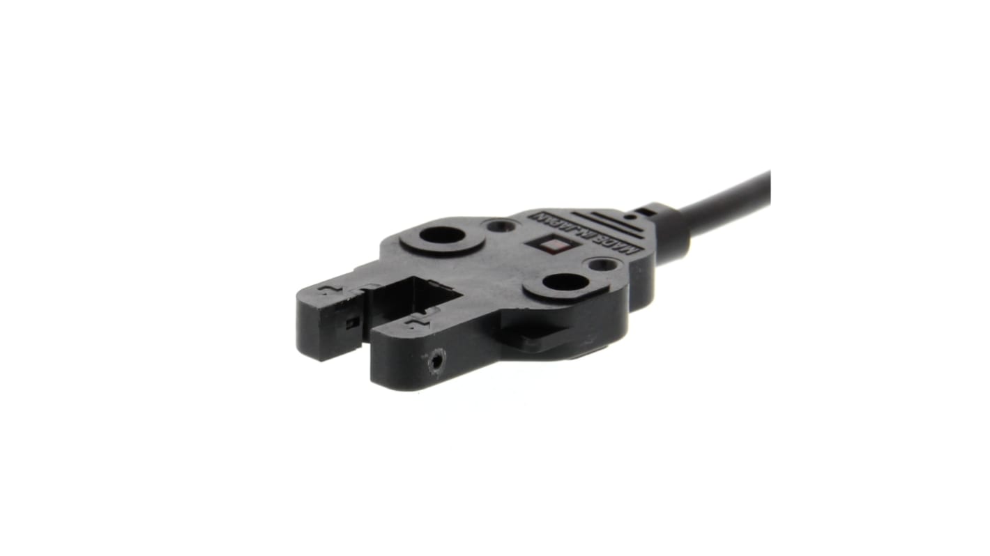 Omron EE-SX770A 2M, sensore fotoelettrico a forcella con rilevamento di 5 mm, uscita NPN e cavo sottile, design compatto per montaggio ad alta densità.