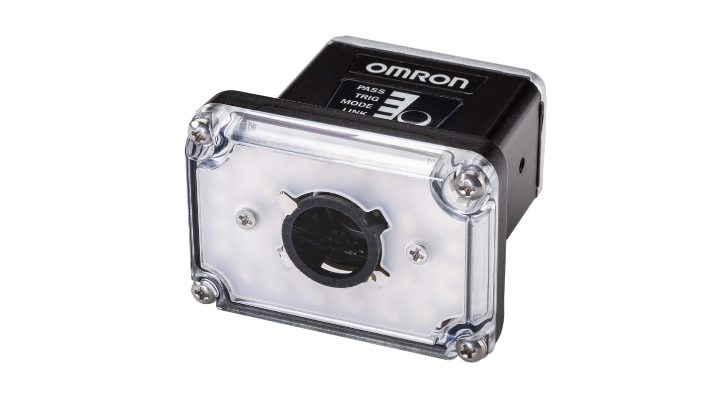 Lettore codici a barre Omron V430-F000N12M-RRX, autofocus, distanza di lettura 40-150 mm, sensore 5 MP, comunicazione Ethernet.