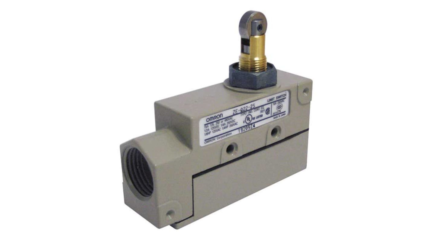 Interruttore di fine corsa Omron ZE-Q21-2G, tasto a rotella NO/NC, corrente 15A, tensione 250V, grado di protezione IP60.