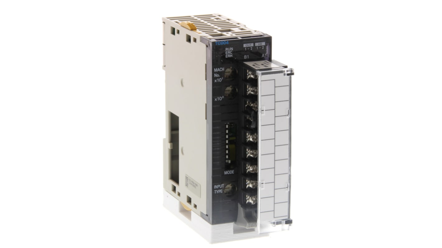 Omron CJ1W-TC004, modulo di controllo temperatura con 7 ingressi termocoppia, montaggio su guida DIN, protezione IP67.