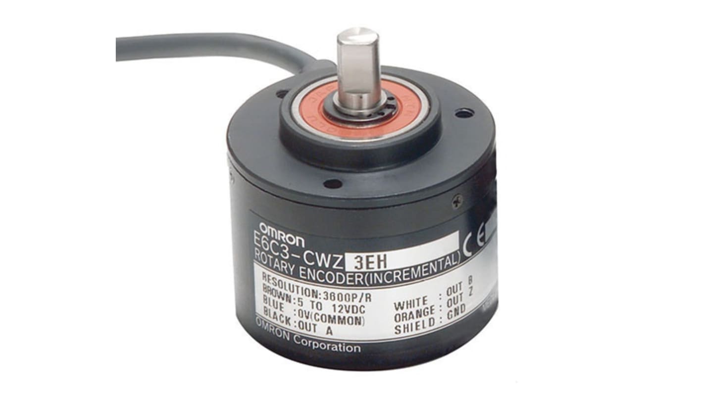 Encoder rotativo Omron E6C3-CWZ3XH, 3600P/R, tensione 5-12 V CC, IP65, albero in acciaio inox 8 mm, compatibile con servomotori.