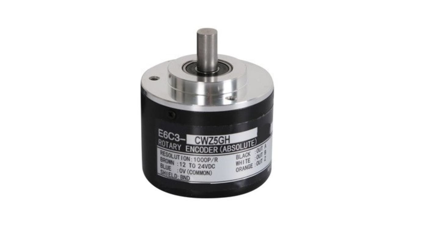 Encoder rotativo Omron E6C3-CWZ5GH, 1000P/R, tensione 12-24 V CC, IP65f, albero in acciaio inox 8 mm, compatibile con servomotori.