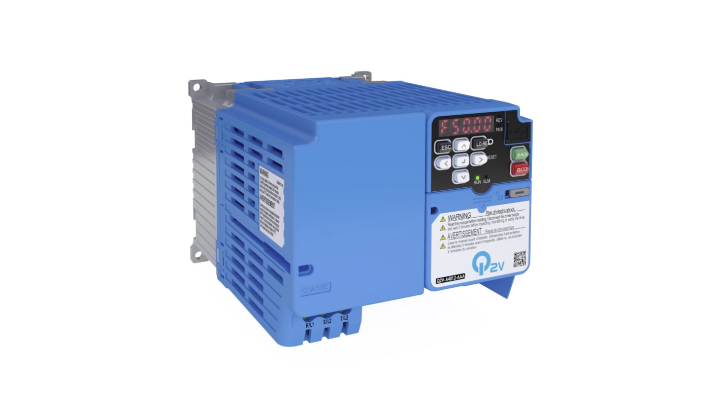 Inverter Omron Q2V-AB018-BAA, 4 kW, 200 V, 17,6 A, controllo motori vettoriali, comunicazione EtherCAT.