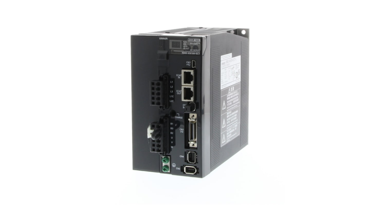 Omron R88D-KN15H-ECT, servocomando per controllo di movimento, 1 fase, 200-240 V, 14,2 A, con EtherCAT e encoder a 20 bit.