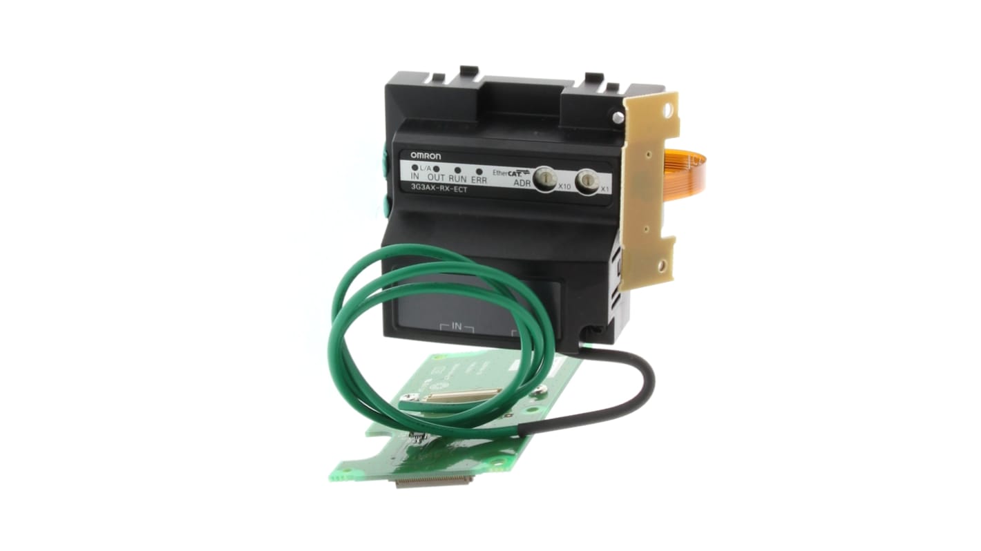 Inverter Omron 3G3AX-RX-ECT per comunicazione EtherCAT, compatibile con serie RX, protezione IP20.