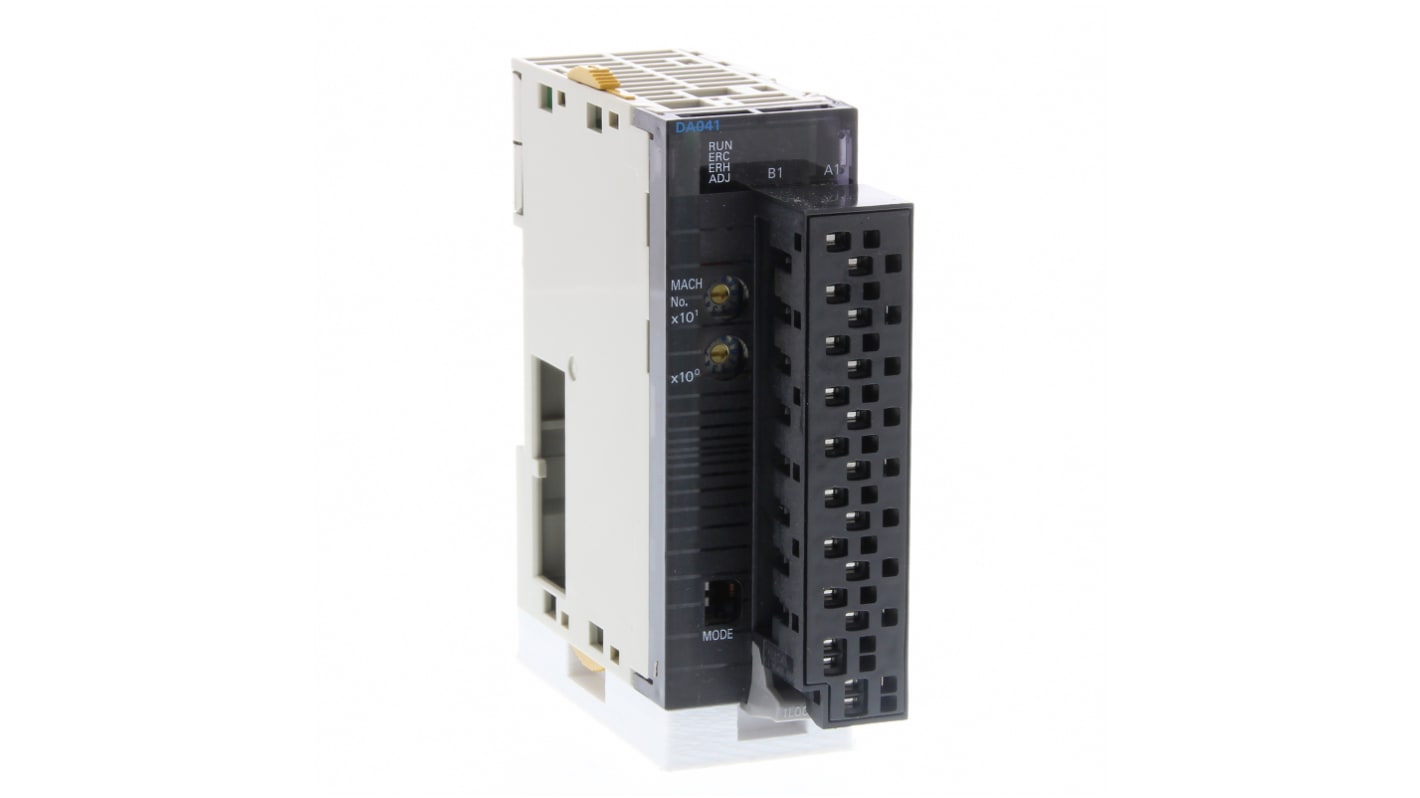 Modulo uscita analogico Omron CJ1W-DA041(SL) per Serie CJ, 4 uscite, alimentazione 24 V c.c., terminale senza vite.
