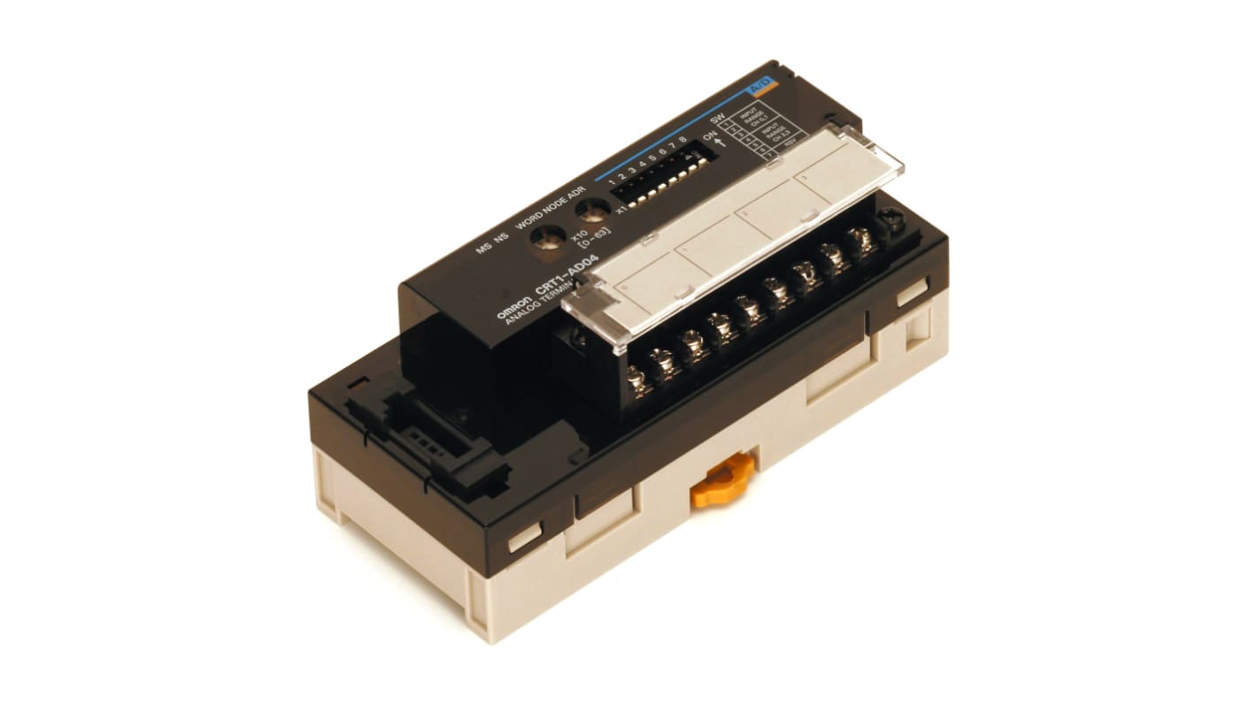 Modulo I/O Omron CRT1-AD04, ingresso analogico 4 canali per CompoNet, morsetti a vite, grado di protezione IP20.