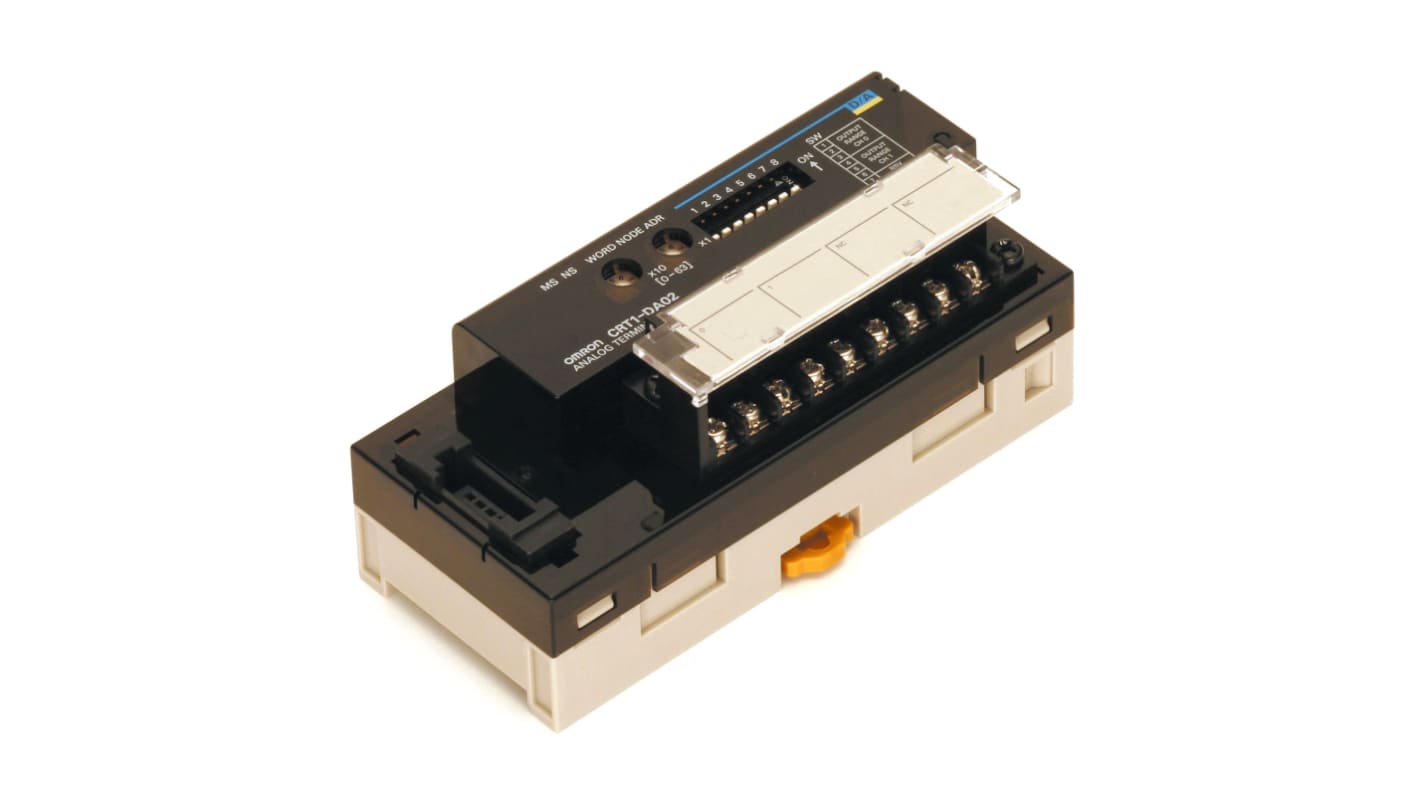 Modulo I/O Omron CRT1-DA02, unità di ingresso analogico CompoNet con 2 ingressi e grado di protezione IP20.