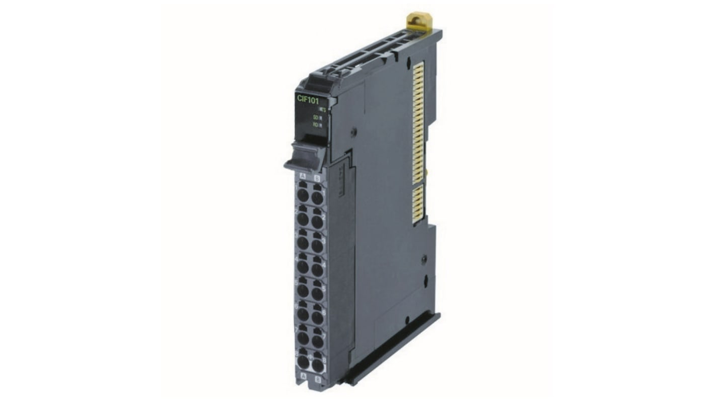 Modulo di interfaccia Omron NX-CIF101 per comunicazione seriale RS-232C, montaggio su EtherCAT Cou, larghezza 12 mm.