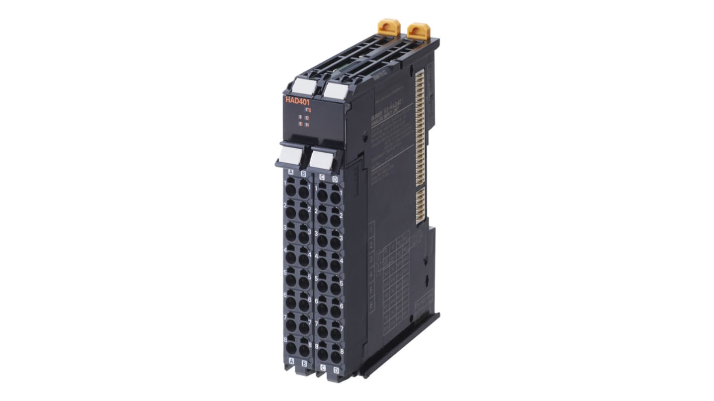 Modulo I/O analogico Omron NX-HAD402, 4 ingressi, risoluzione 1/64000, campionamento ogni 5 microsecondi.