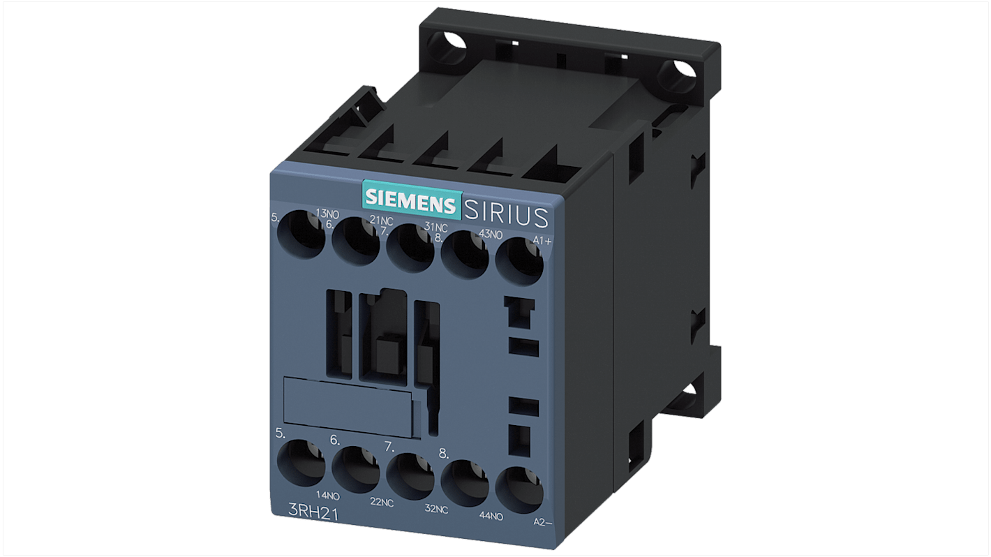 Contattore Siemens 3RH2122-1HB40 SIRIUS, 2NC + 2NO, 3 A, 24 V c.c., montaggio a vite, grado di protezione IP20.