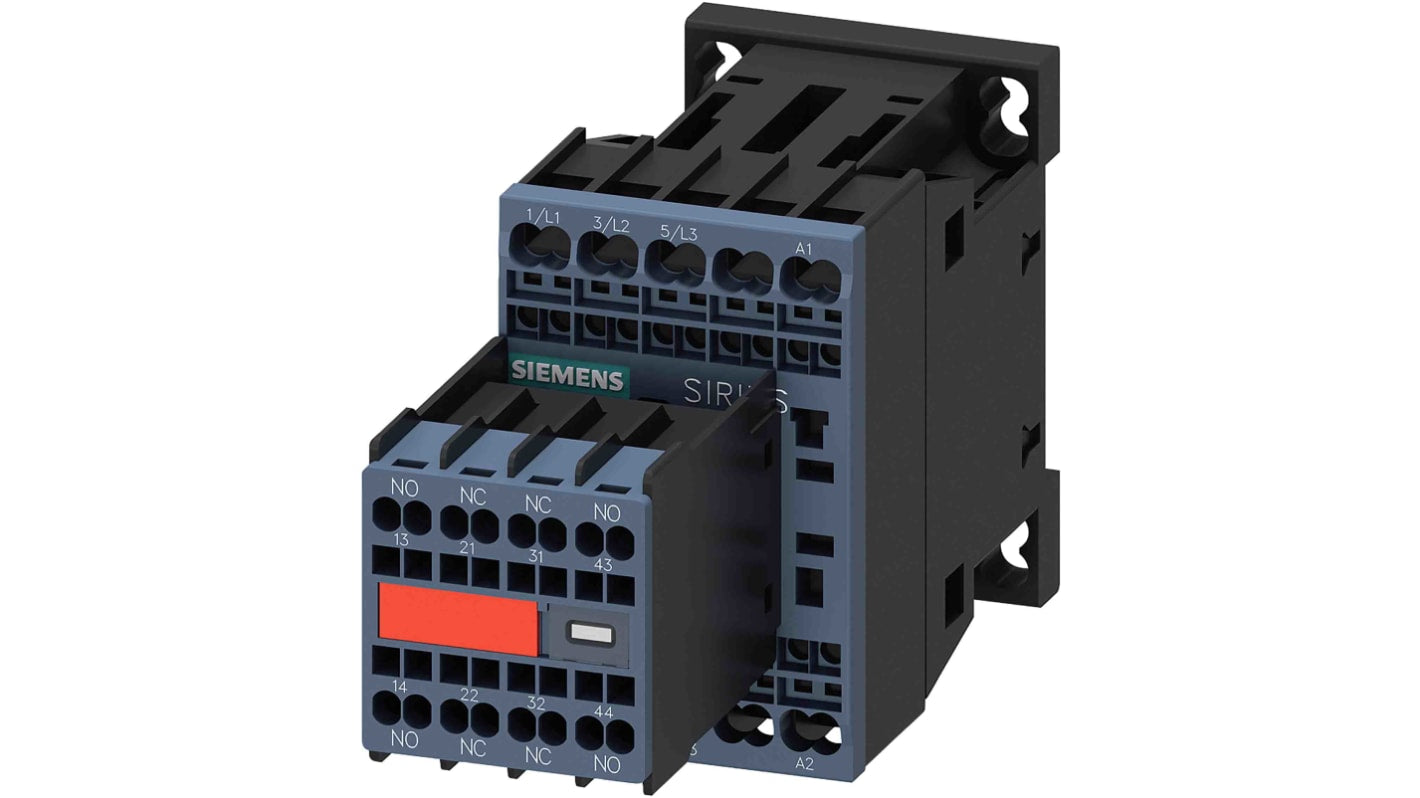 Contattore reversibile Siemens 3RT2018-2AP04-3MA0, 3 poli, 16 A, 7,5 kW, montaggio a vite, temperatura -25/+60 °C.