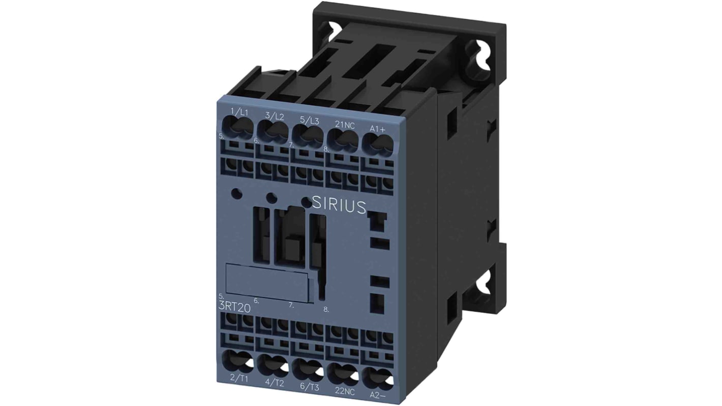 Contattore Siemens 3RT2017-2BB42-0CC0, 3 poli, 1 NC, 12 A, bobina 24 V c.c., design compatto e affidabile.