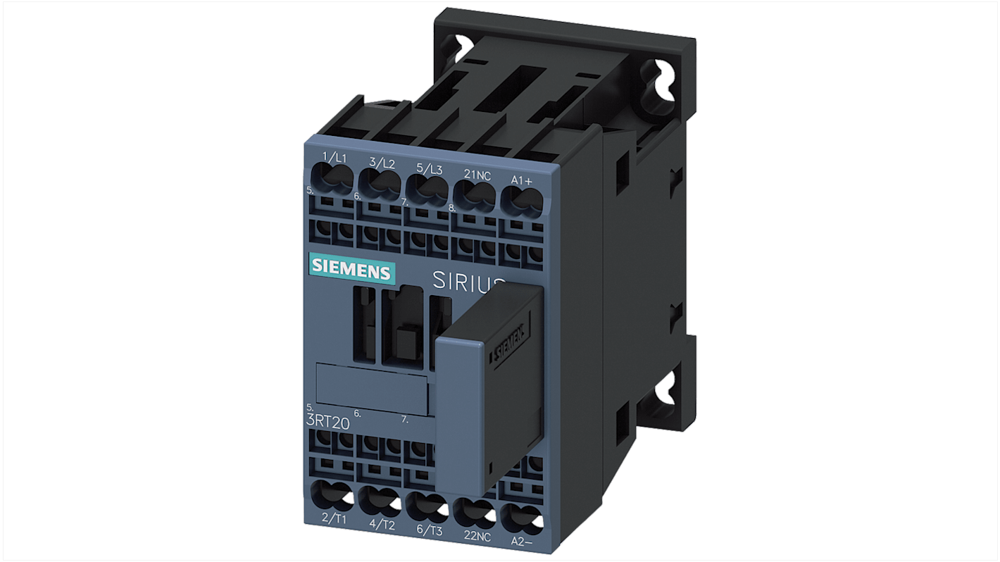 Contattore Siemens 3RT2017-2WB42, 3 poli, 1 NC, 12 A, 24 V c.c., design compatto, senza manutenzione.
