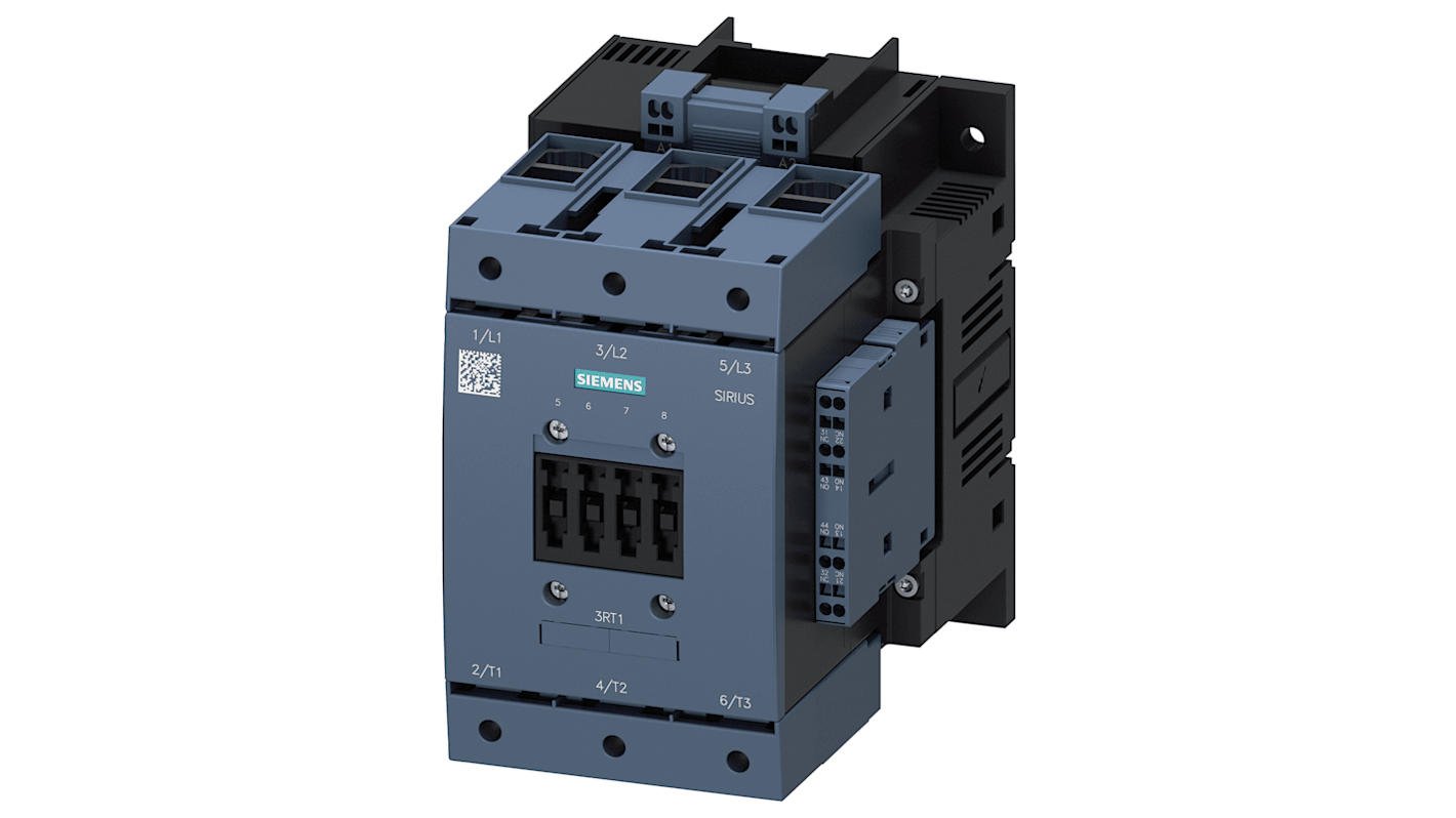 Contattore reversibile Siemens 3RT1054-3AB36, 3 poli, 55 kW, 115 A, 400 V, progettato per motori di commutazione.