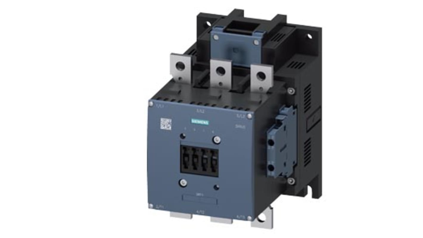 Contattore reversibile Siemens 3RT1065-6AU36, 3 poli, 2 NO + 2 NC, potenza 132 kW, tensione 400 V, collegamenti a vite.