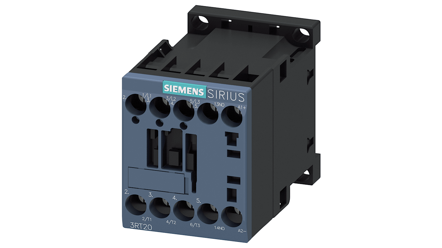 Contattore reversibile Siemens 3RT2015-1BB41-0CC0, 3 poli, potenza nominale 3 kW, 7 A, 400 V, montaggio a vite.