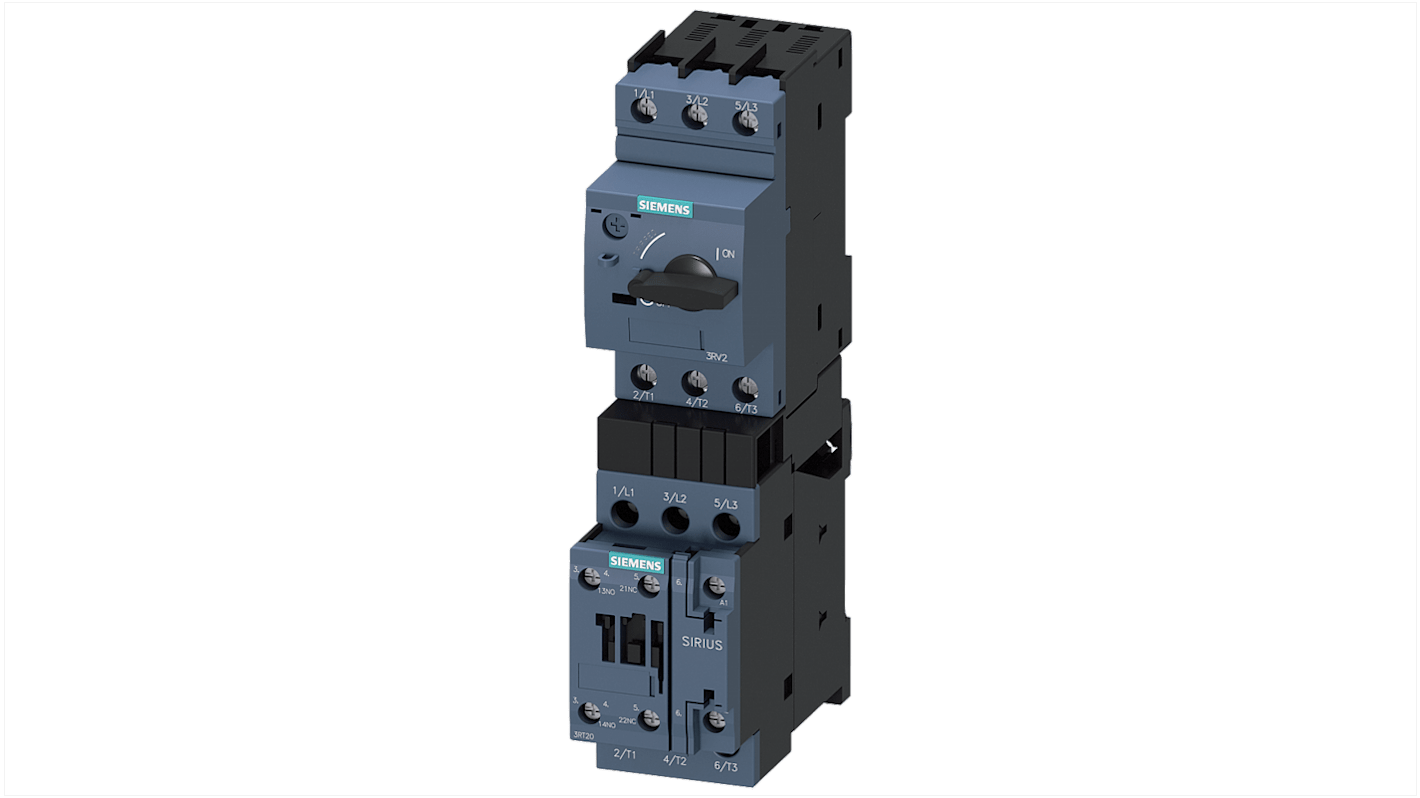 Starter DOL Siemens 3RA2120-1JA24-0AP0 per motori 3 fasi, 4 kW, 400 V, corrente 8,5 A, grado di protezione IP20.