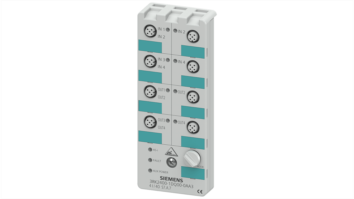 Modulo I/O PLC Siemens 3RK2400-1DQ00-0AA3, compatto AS-i slave digitale K60, 4 ingressi e 4 uscite, IP67.