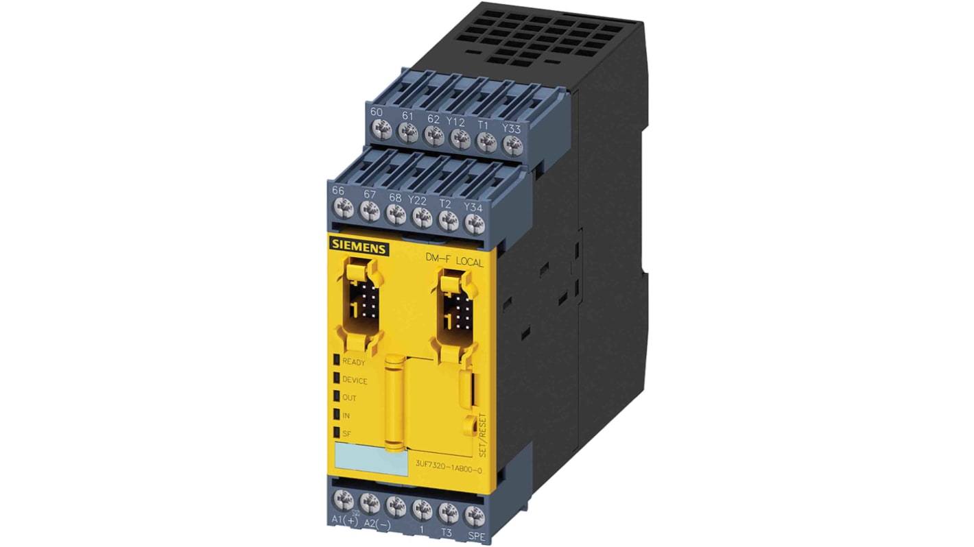 Siemens 3UF7320-1AB00-0, modulo I/O SIRIUS per sicurezza, 24 V, 4 ingressi, 2 uscite relè, grado di protezione IP20.