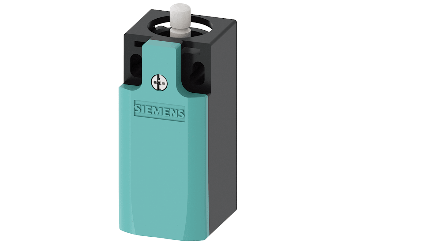 Interruttore di fine corsa Siemens 3SE5212-0CC05-1CA0, stantuffo, 1NC/1NA, custodia metallica, protezione IP66/IP67, 4A, 400V.