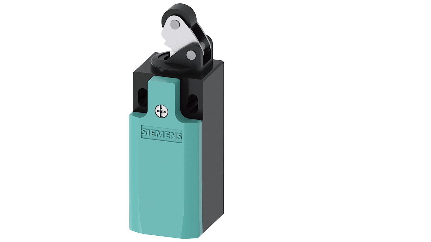 Interruttore di fine corsa Siemens 3SE5232-0LE12, attuatore a rullo, 1NC/1NA, IP65, 4A, 400V.