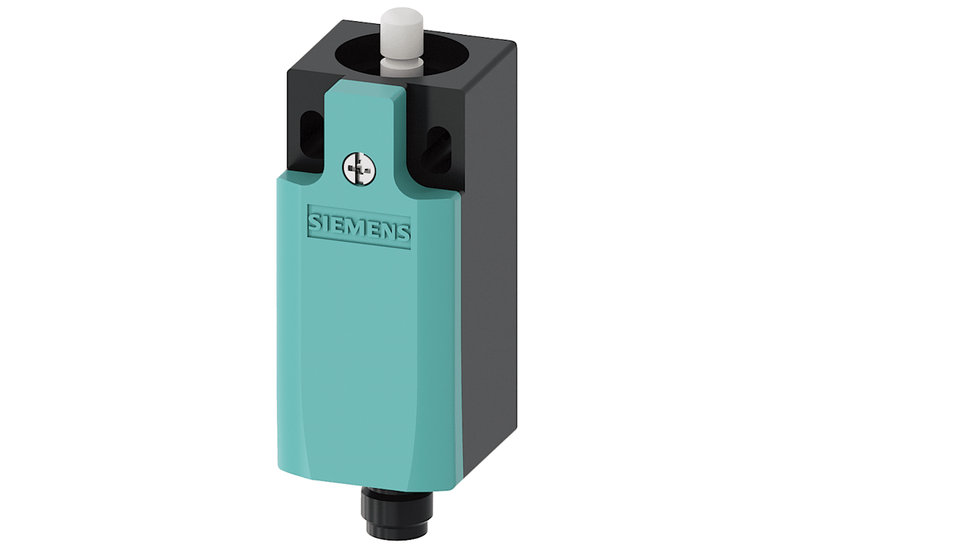Interruttore di fine corsa Siemens 3SE5234-1CC05-1AF3, stantuffo rotondo, 1NC/1NA, IP65, 125V, 3A, montaggio M12.