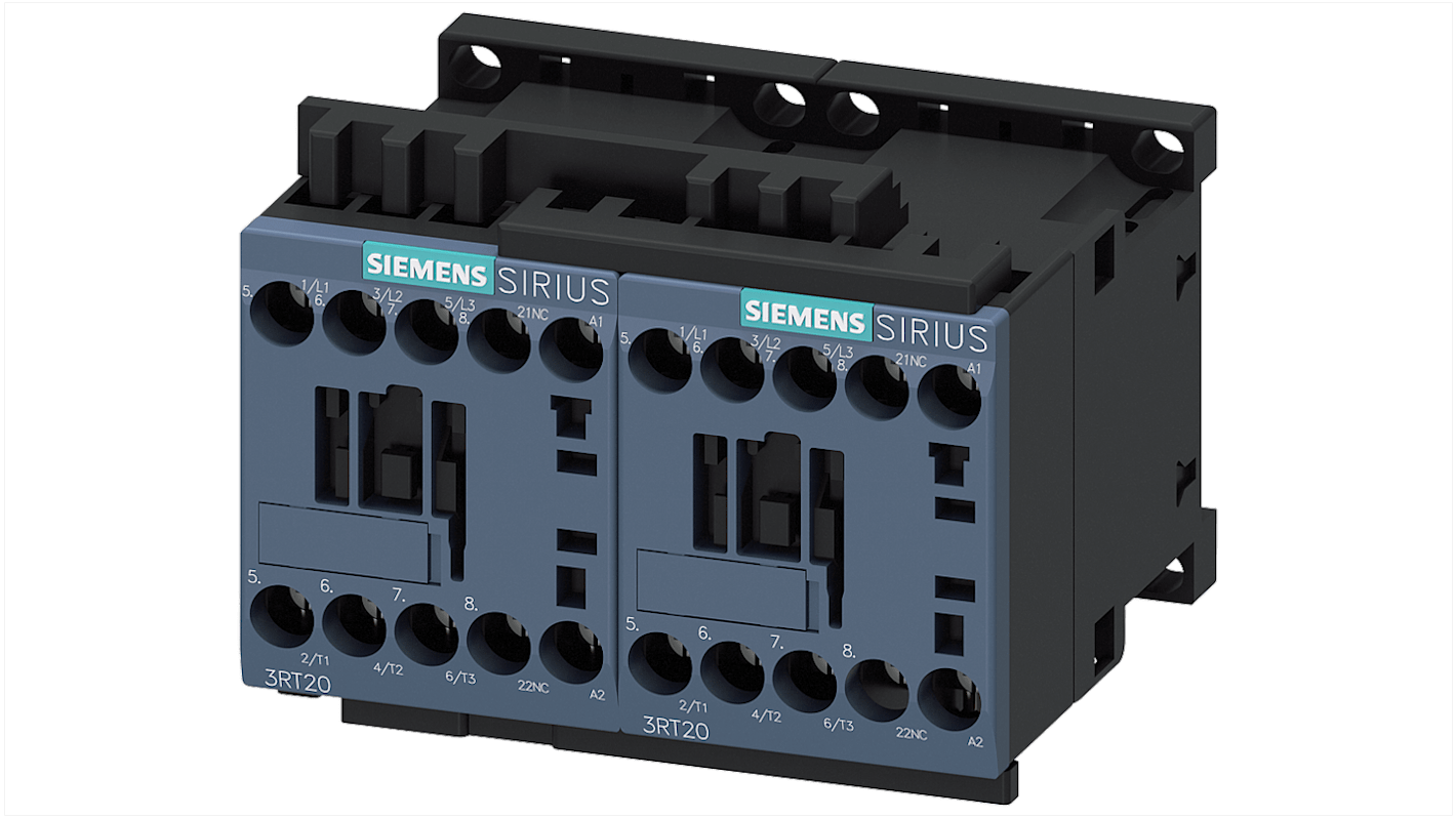 Teleinvertore Reversibile Siemens 3RA2316-8XB30-1AB0, 3 poli, 9 A, bobina 24 V c.a., montaggio su guide DIN, classe di protezione IP20.