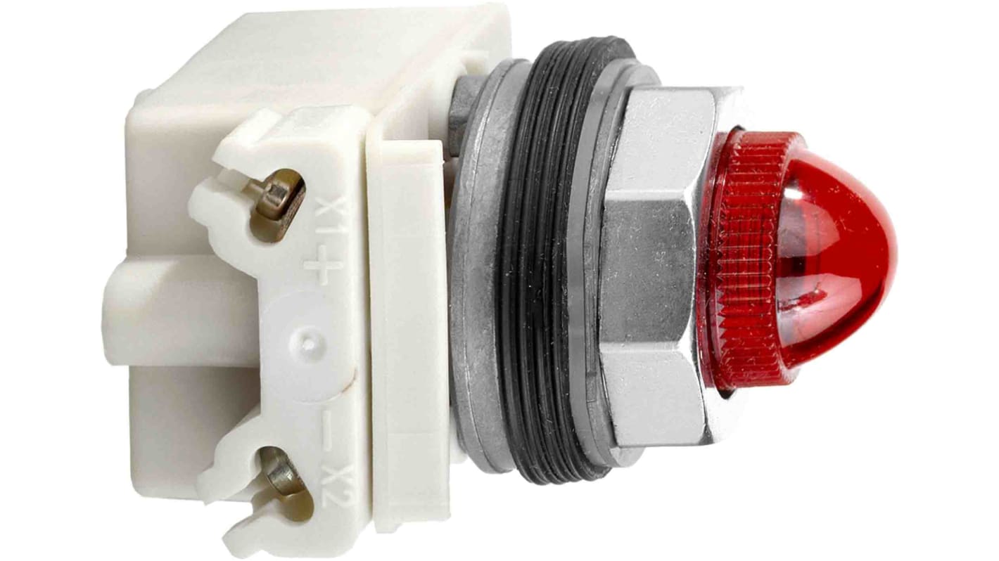Spia rotonda rossa Schneider Electric 9001KP35R9, montaggio 30mm, corpo in plastica, grado di protezione IP66.