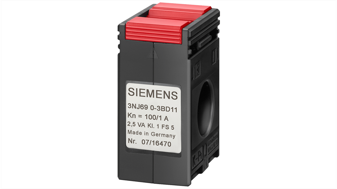Trasformatore di corrente Siemens 3NJ6930-3BF21, compatibile con sezionatori 3NJ62, apertura passante 21 mm.