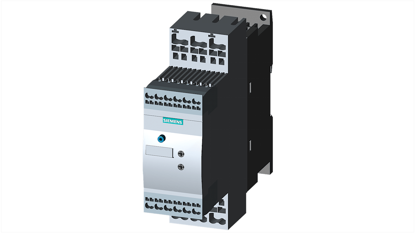 Soft starter Siemens 3RW3026-2BB04 per motori 3 fasi, 11 kW, 400 V, montaggio su guida DIN, compatto e con bassa dissipazione.