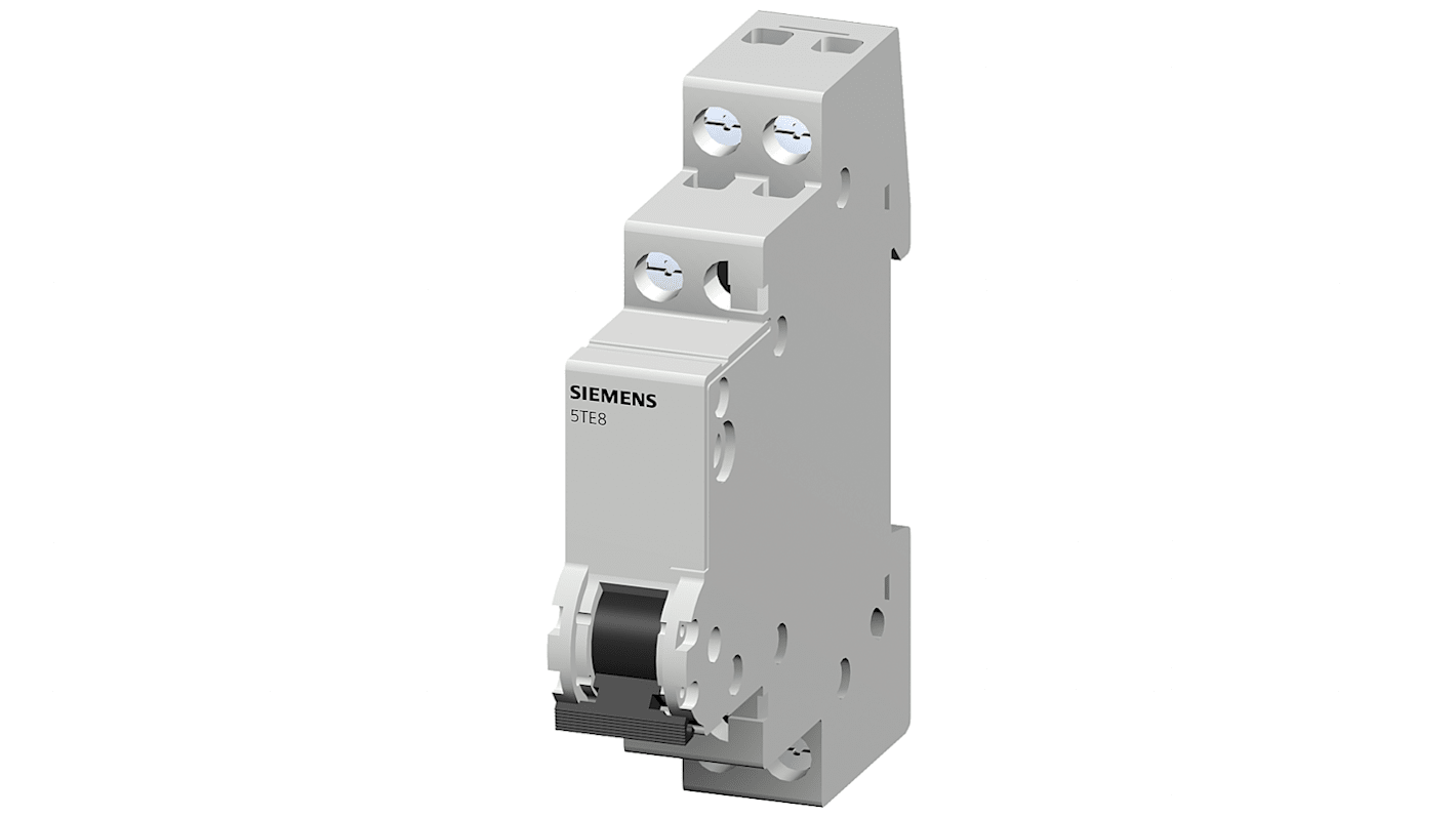 Interruttore di isolamento Siemens 5TE8212, 2 poli, 20A, montaggio su guida DIN, design integrato per impianti elettrici.