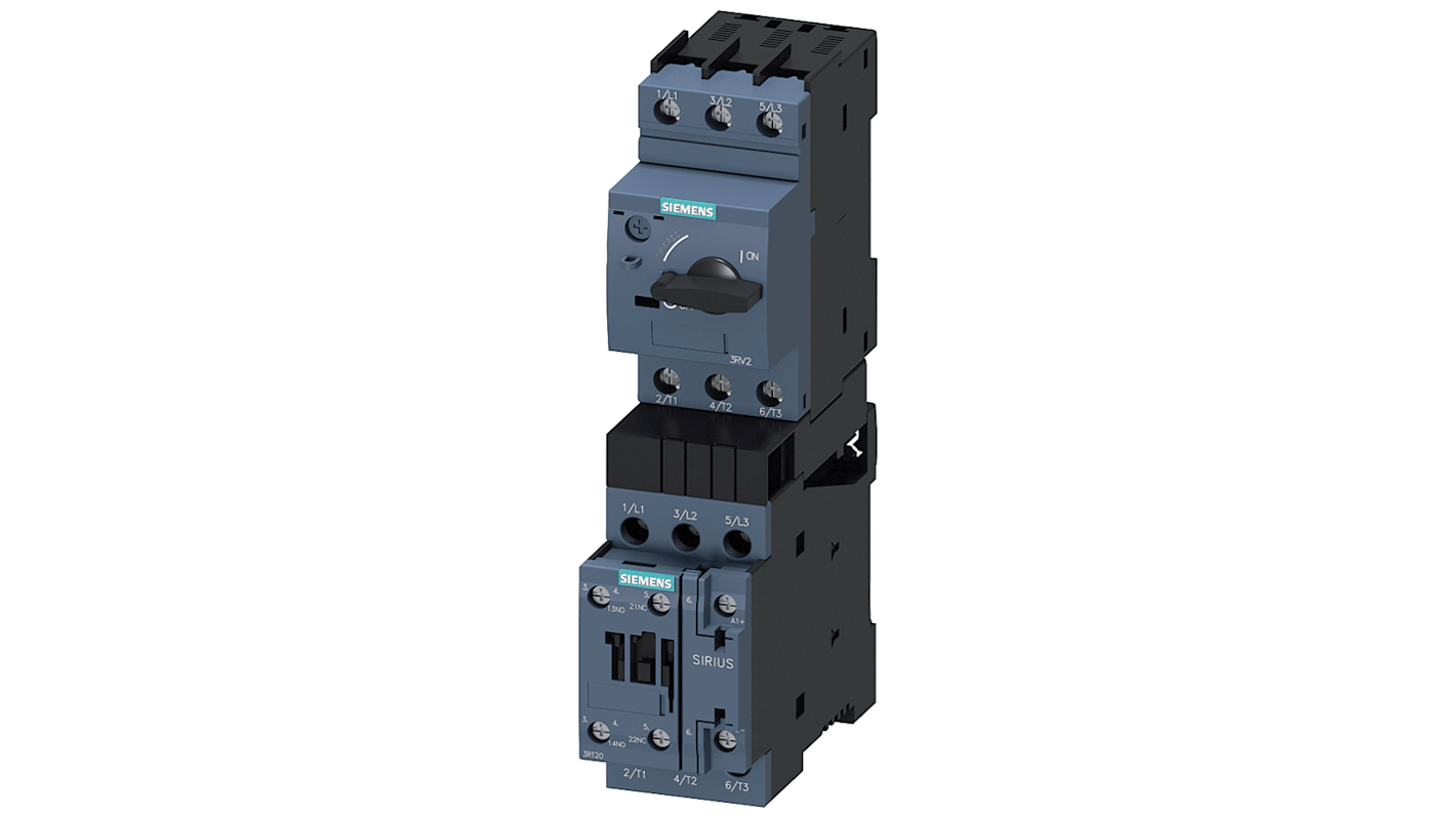 Starter DOL Siemens 3RA2120-1JA24-0BB4 per motori, 4 kW, 8,5 A, 690 V, design modulare, grado di protezione IP20.