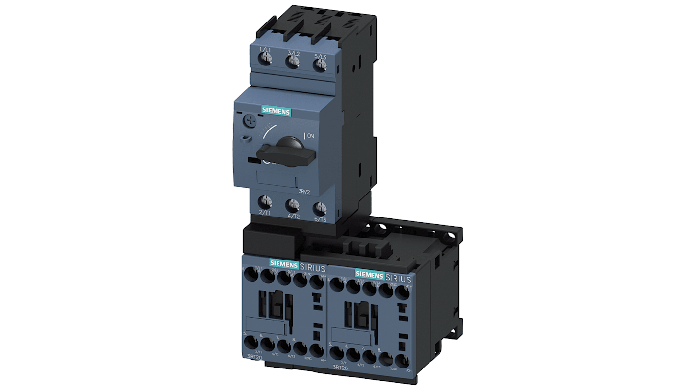 Starter DOL Siemens 3RA2210-0KA15-2BB4 per motori, 370 W, 690 V, 1,1 A, design modulare, grado di protezione IP20.