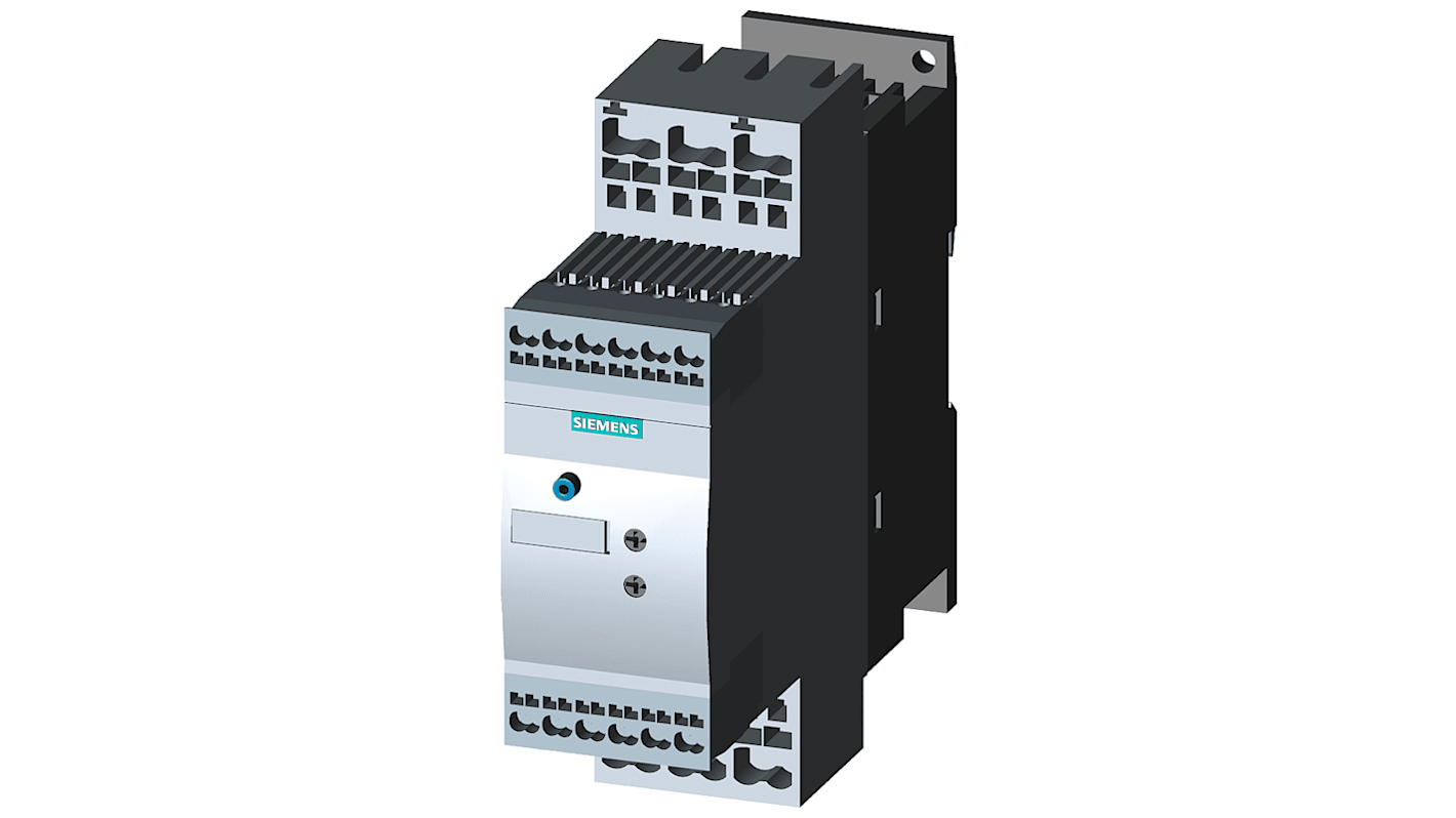Starter DOL Siemens 3RW3028-2BB14 per motori trifase, potenza 7,5 kW, corrente 17,6 A, grado di protezione IP20.